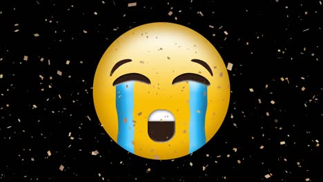 Animation-of-crying-emoji-icon-over-confetti-falling