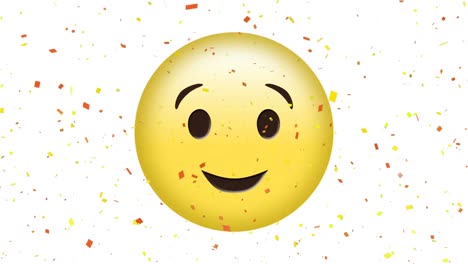 Digital-animation-of-confetti-falling-over-winking-face-emoji-on-white-background