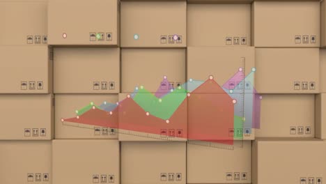 Animation-of-statistics-processing-over-cardboard-boxes