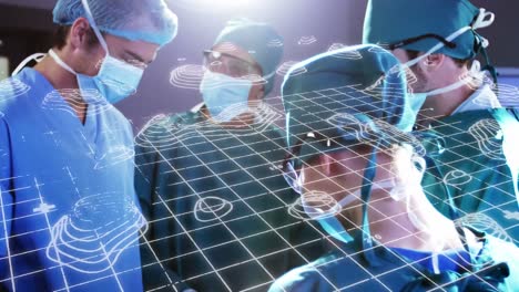 Animation-of-grid-over-surgeons-in-face-masks