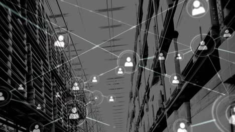 Animation-Des-Netzwerks-Von-Verbindungen-über-Regalen-Im-Lager