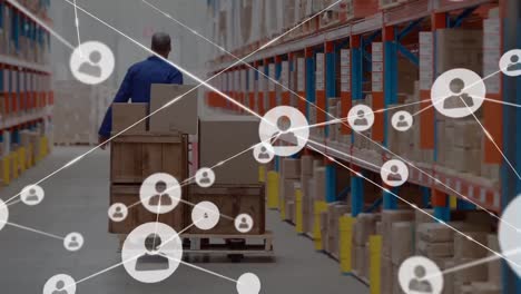 Animation-of-network-of-connections-over-man-working-in-warehouse