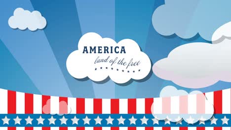 Animation-Des-Amerikanischen-Landes-Des-Freien-Textes-über-Rakete-Und-Wolken