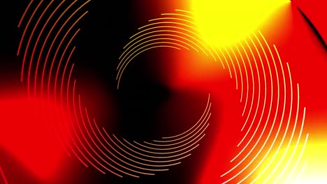 Animation-of-yellow-spiral-lines-over-yellow-and-red-shapes-on-black