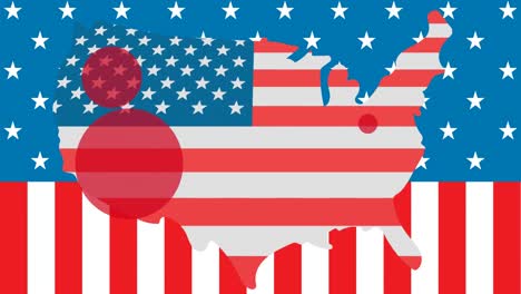 Animation-Der-USA-Karte-Mit-Amerikanischer-Flagge-über-Amerikanischer-Flagge