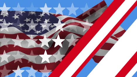 Animation-Von-Streifen-über-Der-Amerikanischen-Flagge-Auf-Blauem-Hintergrund