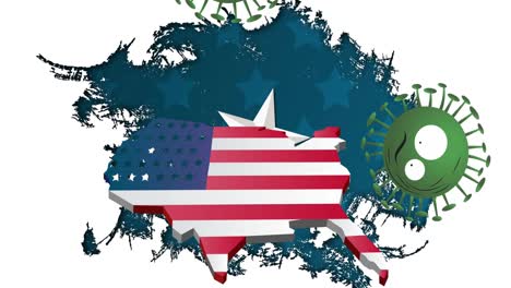 Animación-De-Células-De-Coronavirus-Sobre-Un-Mapa-De-EE.UU.-Coloreado-Con-La-Bandera-Estadounidense