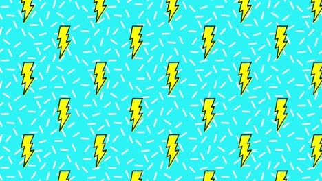 Animation-of-rows-of-yellow-lightning-bolts-moving-across-blue-and-white-background