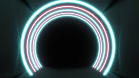 Animation-Blinkender-Roter-Und-Blauer-Konzentrischer-Neonkreise-Auf-Schwarzem-Hintergrund