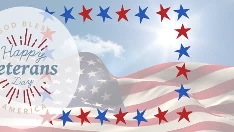 Animación-Del-Texto-Del-Feliz-Día-De-Los-Veteranos-Y-Estrellas-Sobre-La-Bandera-Estadounidense