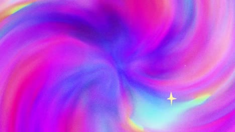 Animation-of-pulsating-colourful-pink-and-blue-swirls,-with-yellow-stars