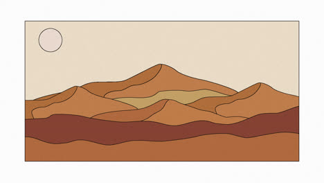 Animation-of-black-ring-sun-over-brown-desert-landscape-and-beige-sky