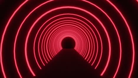 Animation-of-flashing-red-neon-tunnel-moving-on-black-background