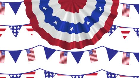 Animation-Amerikanischer-Flaggen-An-Schnüren-Auf-Weißem-Hintergrund