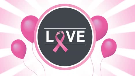 Animation-of-flying-pink-balloon-over-pink-ribbon-logo-and-love-text