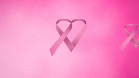 Animation-of-multiple-pink-ribbon-logo-appearing-on-pink-background