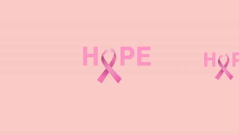 Animation-of-multiple-pink-ribbon-logo-and-hope-text-appearing-on-pink-background