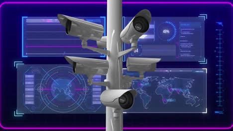 Animation-of-security-cameras-and-data-processing-on-interface