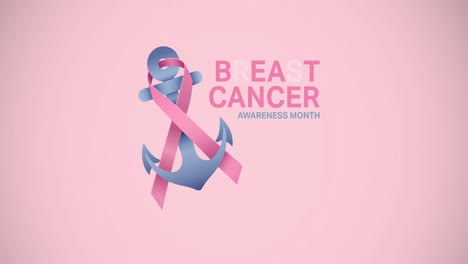 Animation-of-pink-ribbon-anchor-logo-and-breast-cancer-text-appearing-on-pink-background