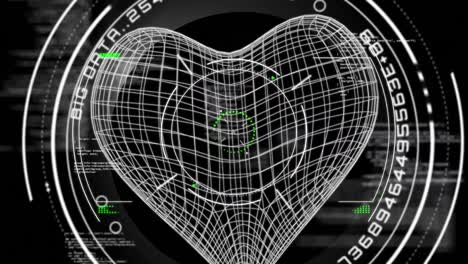 Animation-of-dna-scan-scope-over-digital-heart-logo-and-data-processing