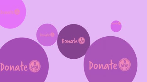 Animation-of-multiple-pink-ribbon-logo-and-donate-text-appearing-on-purple-background