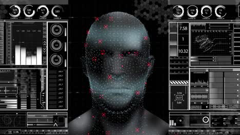 Animation-of-model-of-human-head-and-data-processing-on-interface