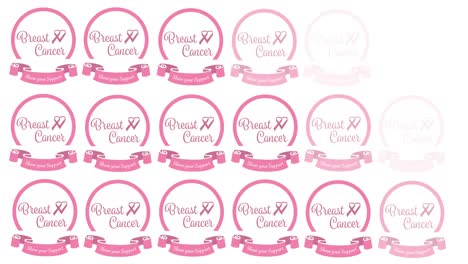 Animation-of-multiple-pink-breast-cancer-ribbon-logo-with-breast-cancer-text-on-white
