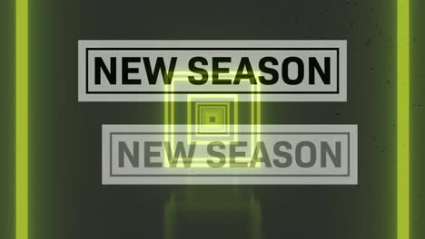 Animation-of-new-season-text-over-yellow-geometrical-shapes-on-dark-background