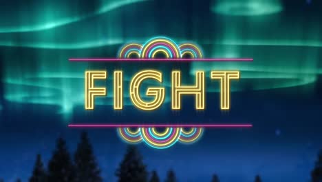 Animation-of-fight-text-over-cloudy-night-sky-and-northern-lights