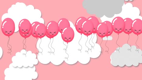 Animation-Von-Rosa-Luftballons,-Die-über-Rosa-Himmelshintergrund-Fliegen