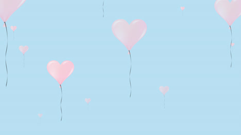 Animation-Fliegender-Rosafarbener-Herzballons-Auf-Blauem-Hintergrund