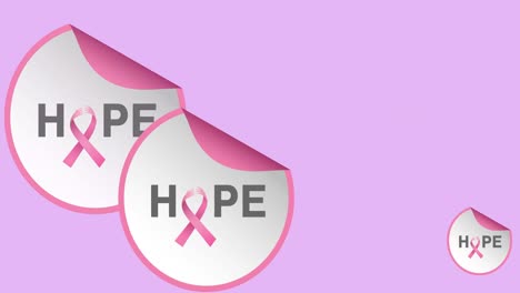 Animation-of-multiple-pink-ribbon-logo-and-hope-text-appearing-on-white-background