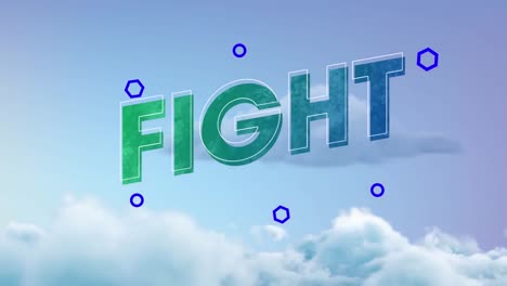 Animation-of-fight-text-over-cloudy-blue-sky