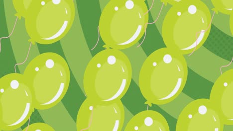 Animation-of-green-balloons-flying-over-green-background