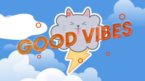 Animation-of-good-vibes-text-over-cloudy-storm-cloud-cat