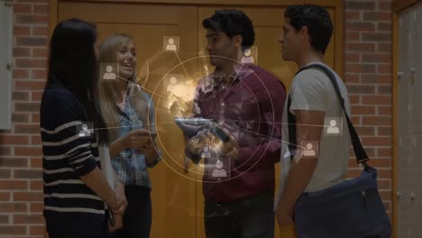 Animation-of-globe-with-networks-of-connections-over-students-in-college