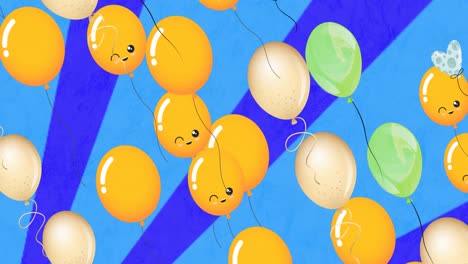 Animation-of-colorful-balloons-flying-over-blue-background