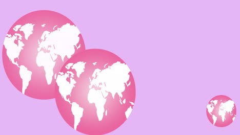 Animation-Mehrerer-Rosa-Globus-Logos,-Die-Auf-Rosa-Hintergrund-Erscheinen