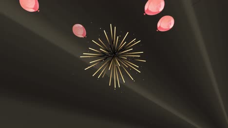 Animation-of-pink-balloons-flying-and-falling-gold-confetti-over-black-background