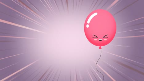 Animation-of-pink-balloon-with-smile-over-purple-background
