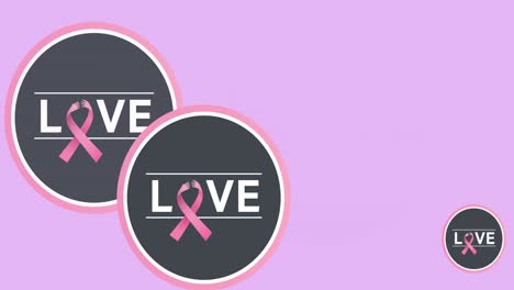 Animation-of-multiple-pink-ribbon-logo-and-love-text-appearing-on-white-background