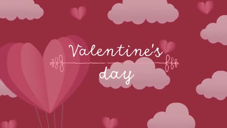 Animation-Von-Valentinstagtexten-über-Wolken-Auf-Rotem-Hintergrund