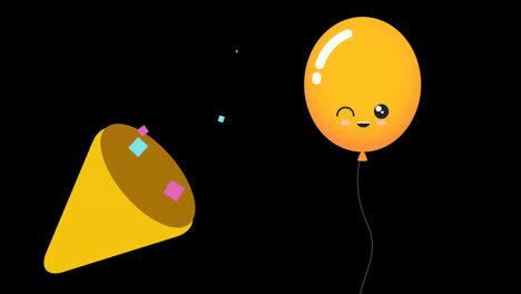 Animation-of-balloon-and-celebration-corn-over-dark-background