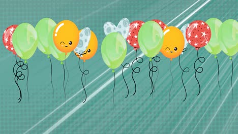 Animation-of-colorful-balloons-flying-over-white-light-on-grey-background
