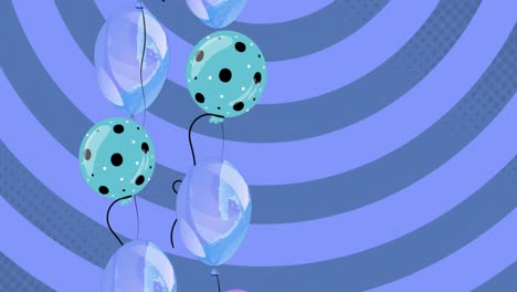 Animation-Von-Blauen-Luftballons,-Die-über-Blauen-Hintergrund-Fliegen