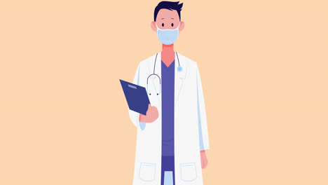 Animation-of-male-doctor-with-face-mask-on-green-background