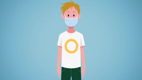 Animation-of-boy-with-face-mask-on-blue-background