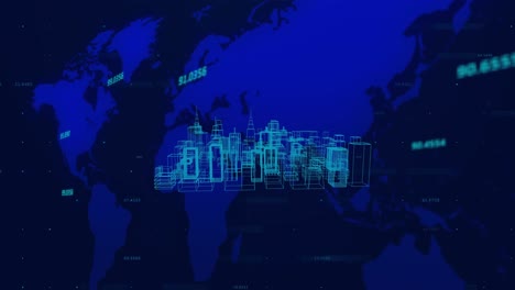 Animation-Einer-Digitalen-Stadt-über-Einer-Weltkarte
