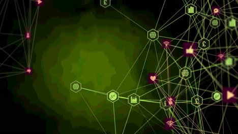 Animation-of-network-of-connections-on-green-background
