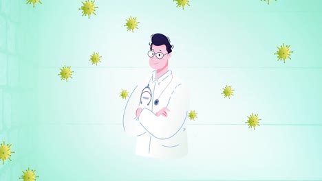 Animation-Von-Arzt--Und-Viruszellensymbolen-Auf-Weißem-Hintergrund